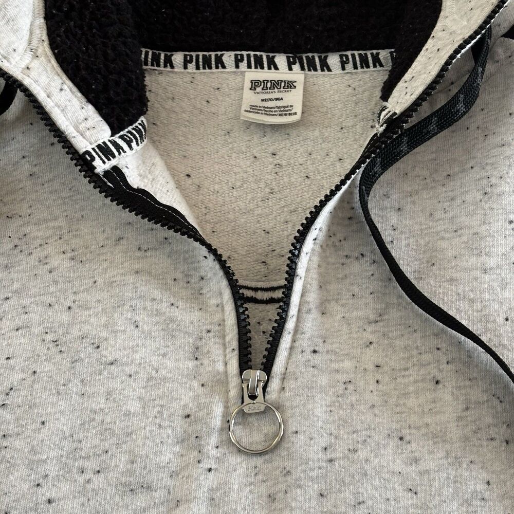 Victoria's Secret PINK Hoodie Silver Sequin Bling Pup Dog Logo Pullover Medium - Picture 9 of 16